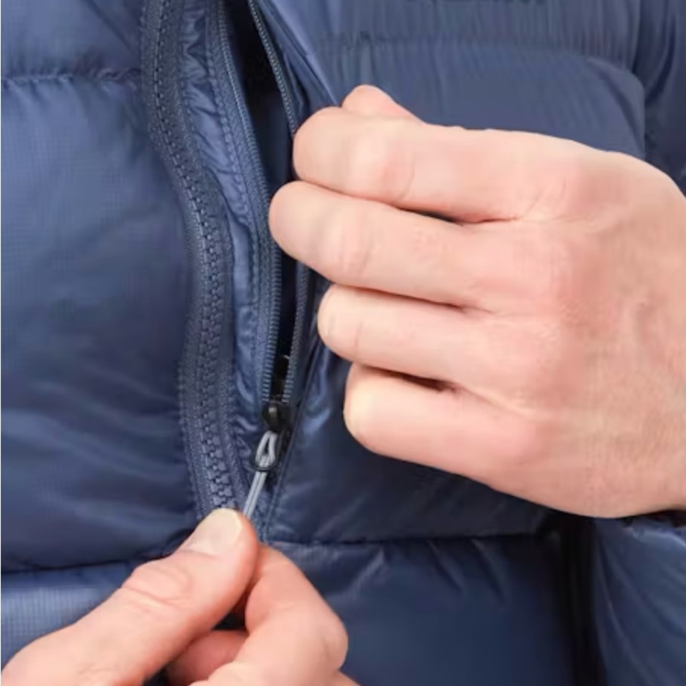 Navy Blue Quilted Puffer Jacket with Hood and Zipper Closure - Picture 6 of 11